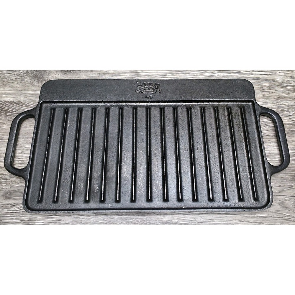 Corona Cast Iron Reversible Griddle 189 Black 12.75x7.75 Outdoor Grill Pan